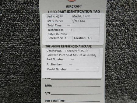 Beechcraft Parts Beechcraft 35-33 Forward Pilot Seat Mount Assembly
