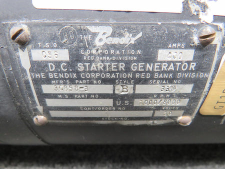 Bendix Airplane Parts & Equipment 30B58-3 Bendix Style B DC Starter Generator