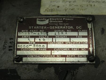 Bendix Airplane Parts & Equipment 30B37-49BT Bendix DC Starter Generator (30V)