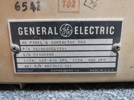 General Electric 3S2060DC127B1 (Alt: 4833013-501) General Electric AC Panel & Contactor Box