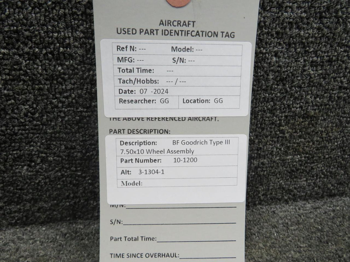 BF Goodrich  10-1200 (Alt: 3-1304-1) BF Goodrich Type III 7.50-10 Wheel Assembly