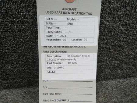 BF Goodrich  10-1200 (Alt: 3-1304-1) BF Goodrich Type III 7.50-10 Wheel Assembly