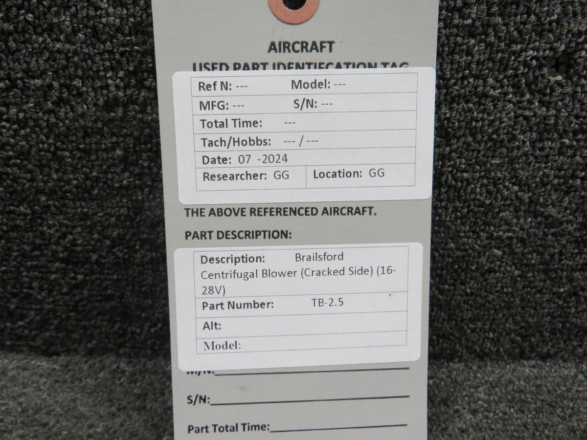 Brailsford and Co. TB-2.5 Brailsford Centrifugal Blower (Cracked Side) (16-28V)