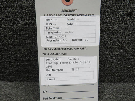 Brailsford and Co. TB-2.5 Brailsford Centrifugal Blower (Cracked Side) (16-28V)