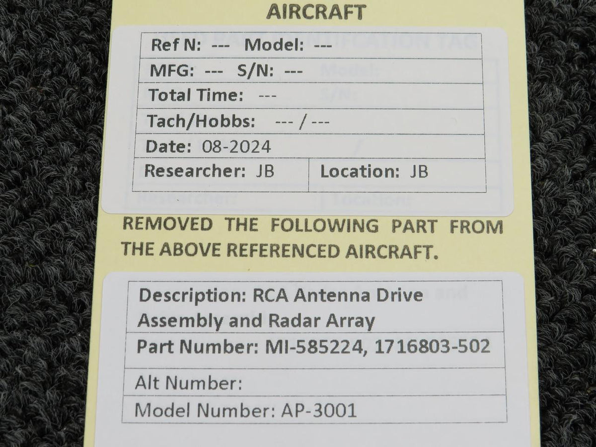 RCA MI-585224, 1716803-502 RCA AP-3001 Antenna Drive Assembly and Radar Array