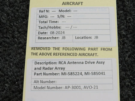 RCA MI-585224, MI-585041 RCA AP-3001 Antenna Drive Assy and Radar Array
