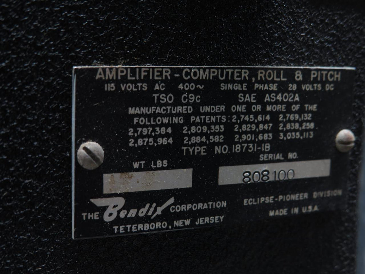 Bendix Airplane Parts & Equipment 18731-1B Bendix Computer Amplifier Pitch and Roll (Volts: 28)