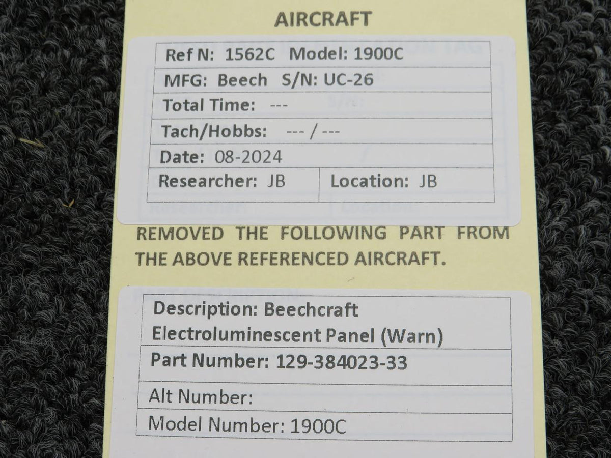 Beechcraft Parts 129-384023-33 Beechcraft 1900C Electroluminescent Panel (Warn)