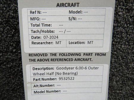 Goodyear 9532522 Goodyear 6.00-6 Outer Wheel Half (No Bearing)