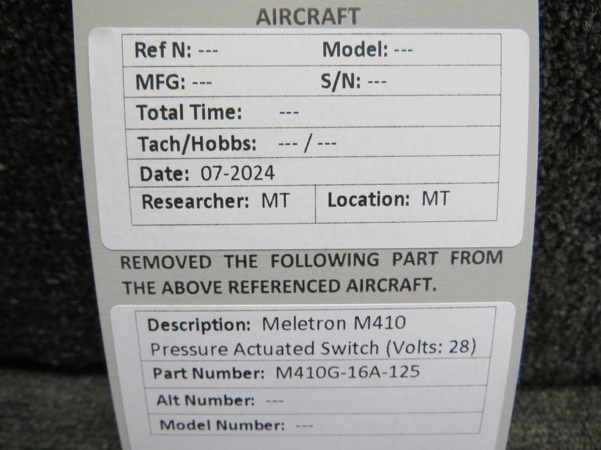 Meletron M410G-16A-125 Meletron M410 Pressure Actuated Switch (Volts: 28)