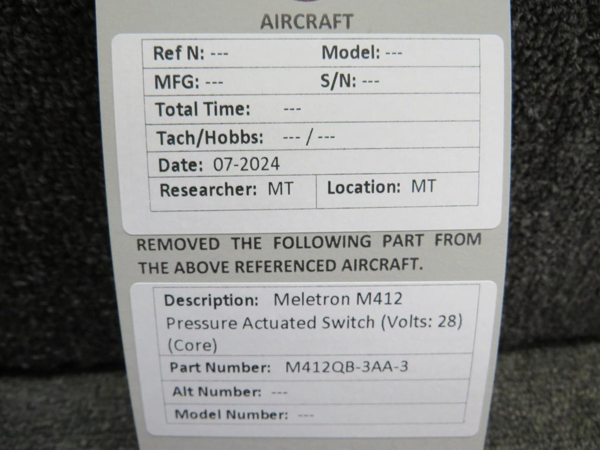 Meletron M412QB-3AA-3 Meletron M412 Pressure Actuated Switch (Volts: 28) (Core)