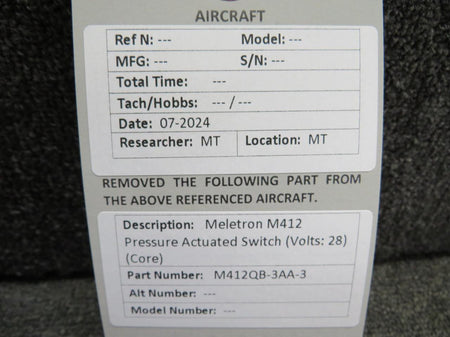 Meletron M412QB-3AA-3 Meletron M412 Pressure Actuated Switch (Volts: 28) (Core)
