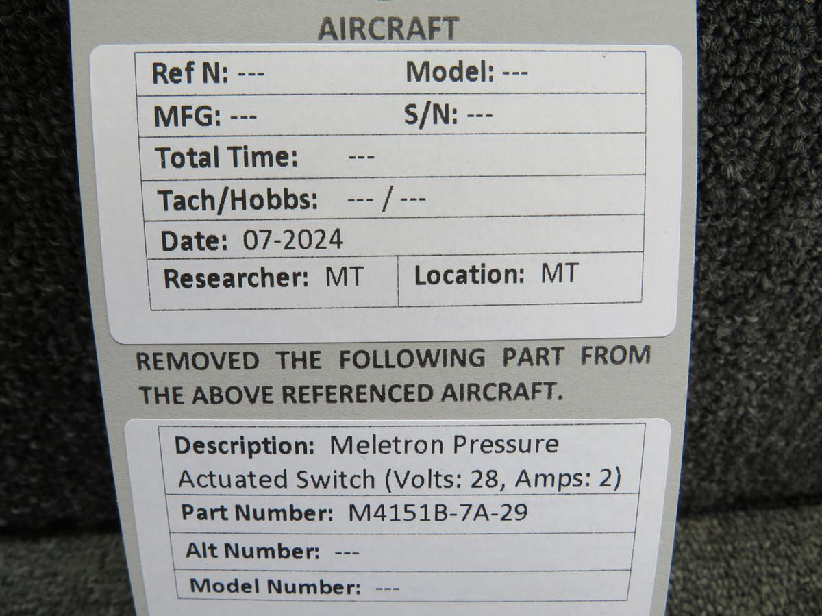 Meletron M4151B-7A-29 Meletron Pressure Actuated Switch (Volts: 28, Amps: 2)