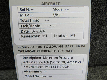 Meletron M4151B-7A-29 Meletron Pressure Actuated Switch (Volts: 28, Amps: 2)