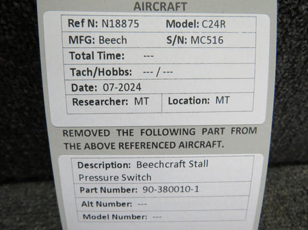 Beechcraft Parts 90-380010-1 Beechcraft Stall Pressure Switch