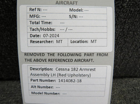 Does Not Apply 1414082-18 Cessna 182 Armrest Assembly LH (Red Upholstery)