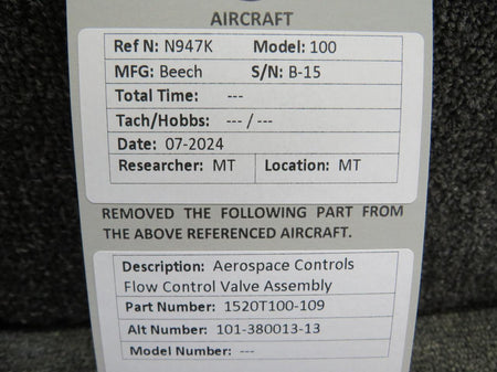 Aerospace 1520T100-109 (Alt: 101-380013-13) Aerospace Controls Flow Control Valve Assembly