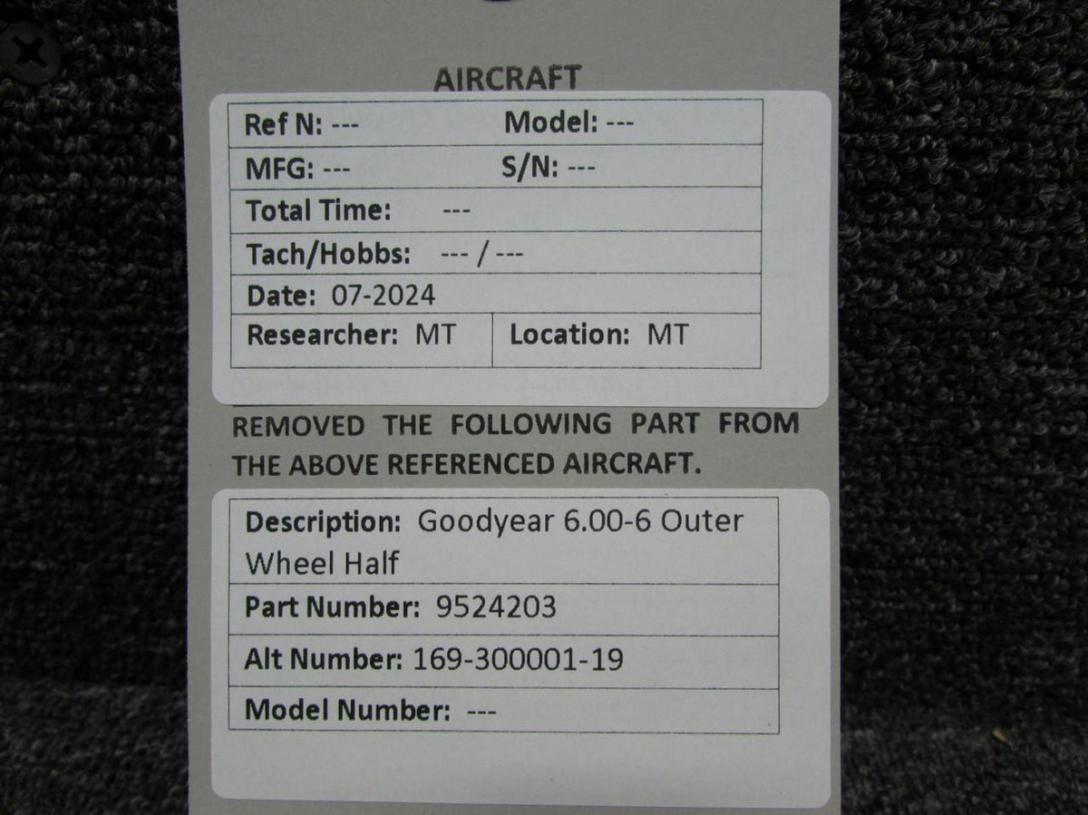 Goodyear 9541934 (Alt: 169-300001-19) Goodyear 6.00-6 Wheel Assembly (No Bearings)