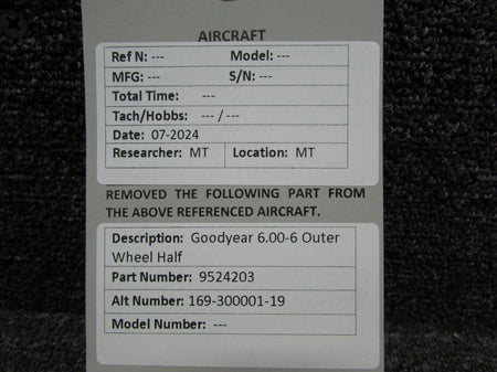 Goodyear 9541934 (Alt: 169-300001-19) Goodyear 6.00-6 Wheel Assembly (No Bearings)