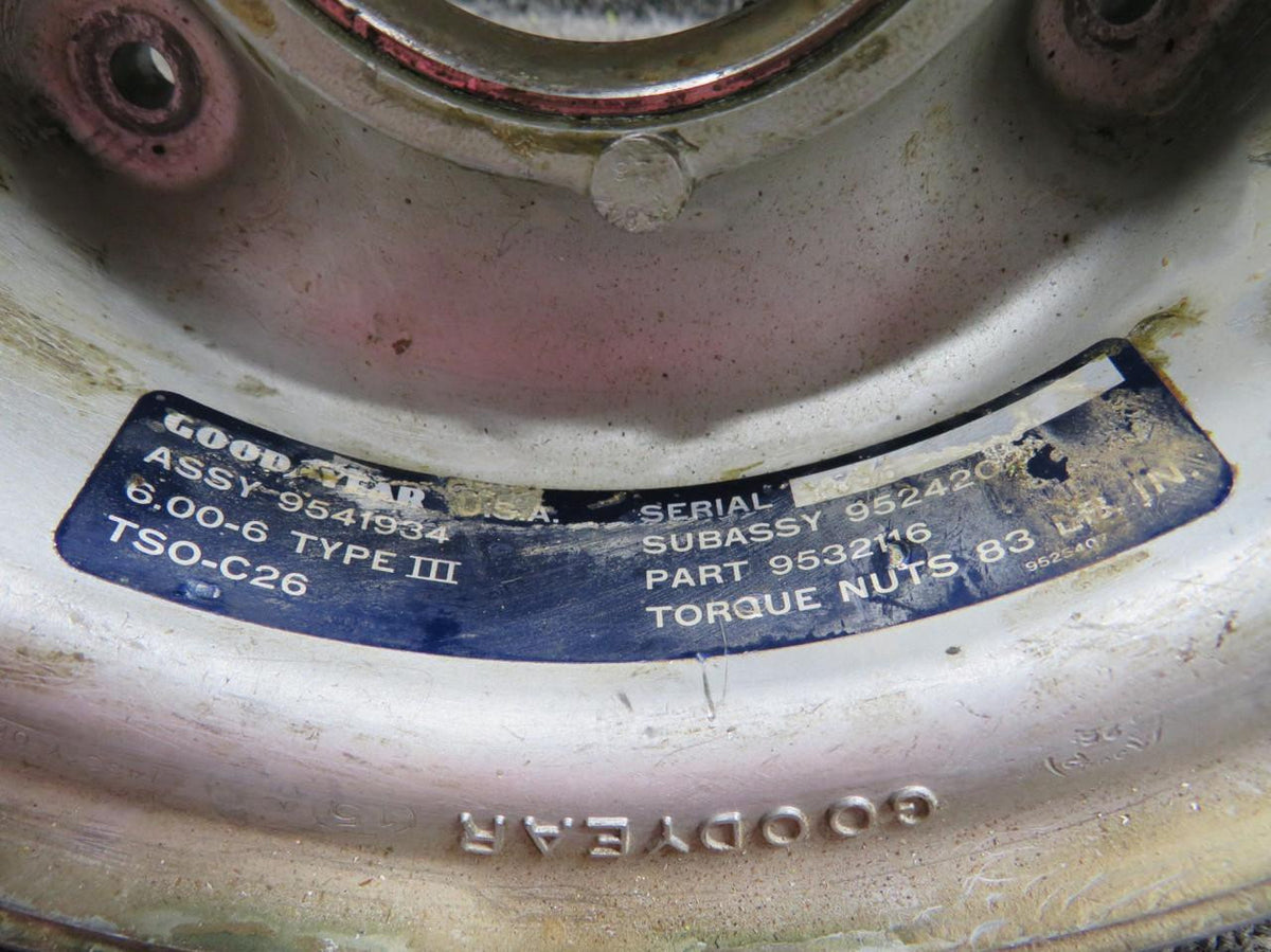 Goodyear 9541934 (Alt: 169-300001-19) Goodyear 6.00-6 Wheel Assembly (No Bearings)