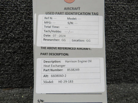 Harrison 8538249 (Alt: 6608060-2) Harrison HE-29-183 Engine Oil Heat Exchanger