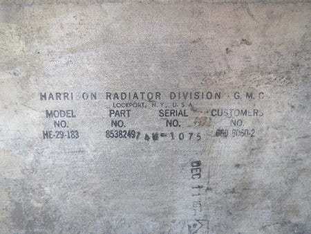 Harrison 8538249 (Alt: 6608060-2) Harrison HE-29-183 Engine Oil Heat Exchanger