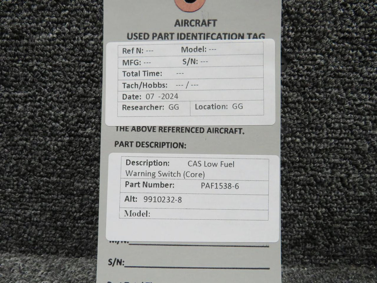 CAS PAF1538-6 (Alt: 9910232-8) CAS Low Fuel Warning Switch (Core)