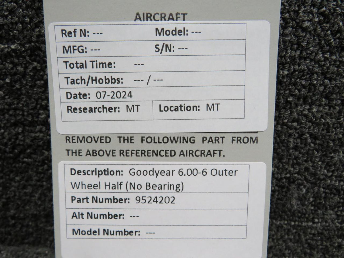 Goodyear 9524202 Goodyear 6.00-6 Outer Wheel-Half (No Bearing)