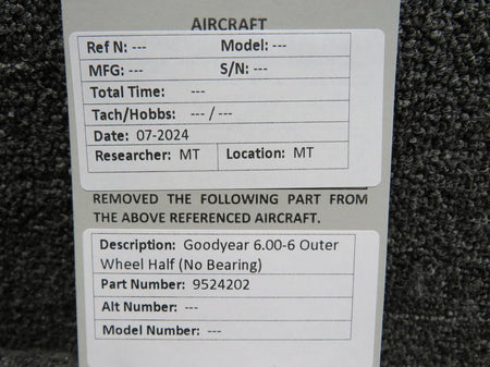Goodyear 9524202 Goodyear 6.00-6 Outer Wheel-Half (No Bearing)