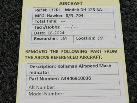 kollsman A3946910036 Kollsman Corp Airspeed Mach Indicator