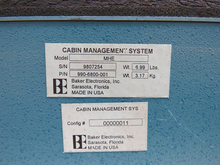 Baker Electronics Inc. 990-6800-001 Baker MHE Cabin Management System