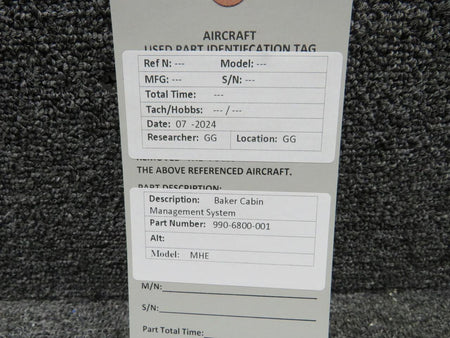 Baker Electronics Inc. 990-6800-001 Baker MHE Cabin Management System