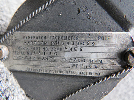 General Electric 2CM9ABE6 (Alt: 3883029) General Electric RH 2 Pole Tachometer Generator