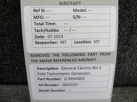 General Electric 2CM9ABE6 (Alt: 3883029) General Electric RH 2 Pole Tachometer Generator