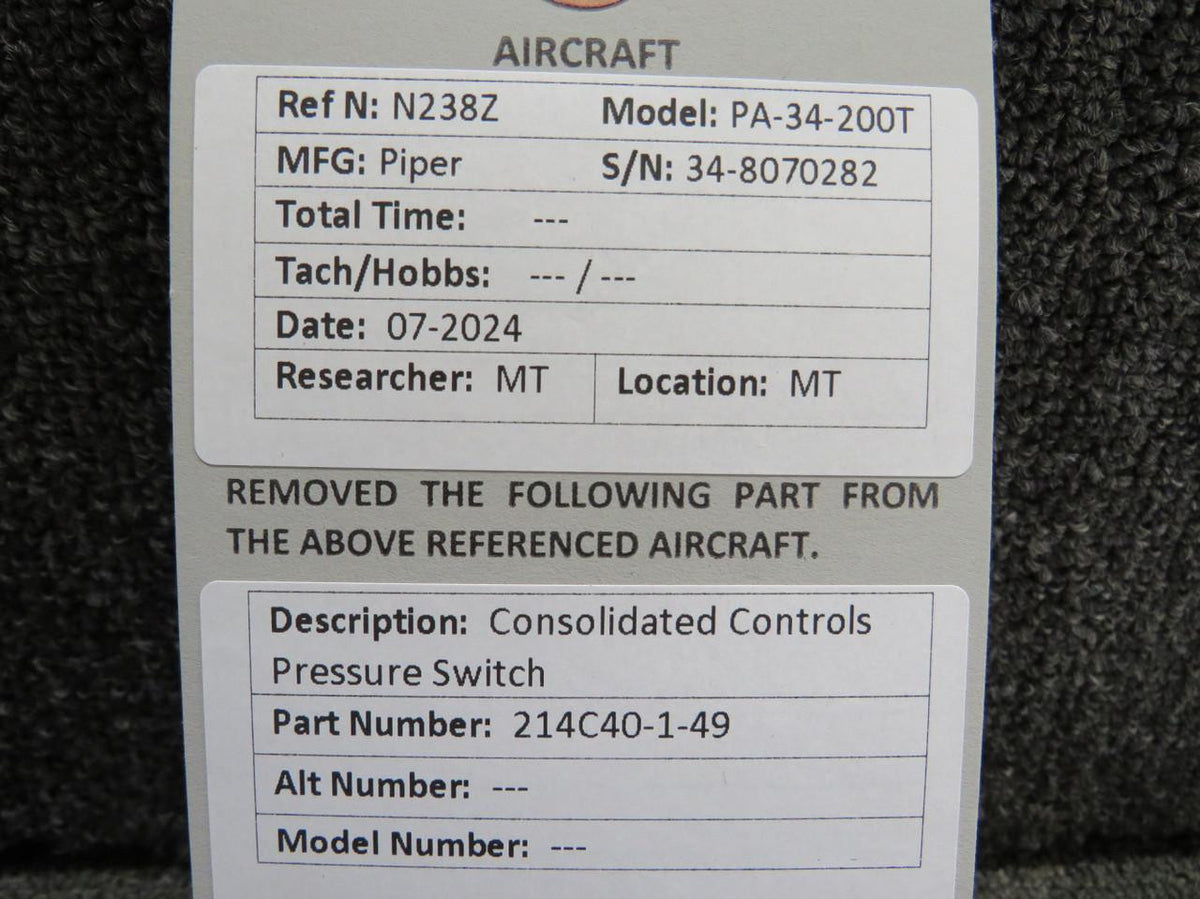 Consolidated Controls 214C40-1-49 Consolidated Controls Pressure Switch