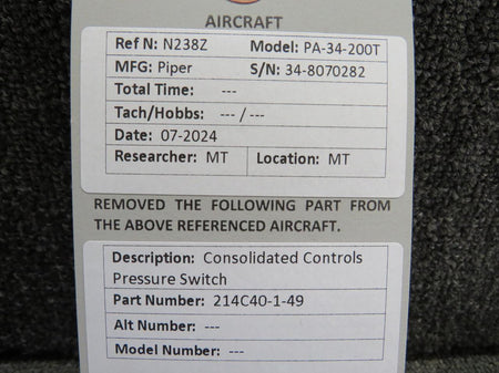 Consolidated Controls 214C40-1-49 Consolidated Controls Pressure Switch