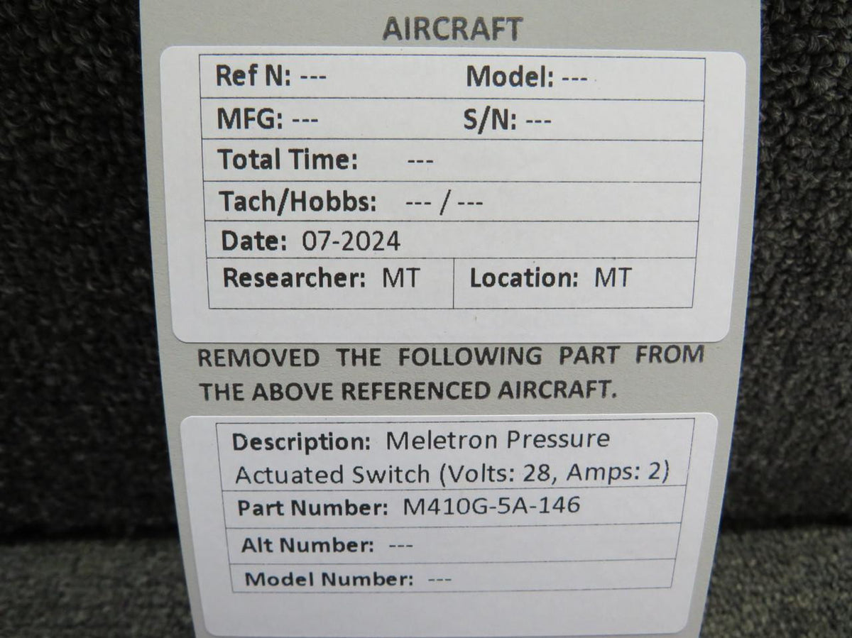 Meletron M410G-5A-146 Meletron Pressure Actuated Switch (Volts: 28, Amps: 2)