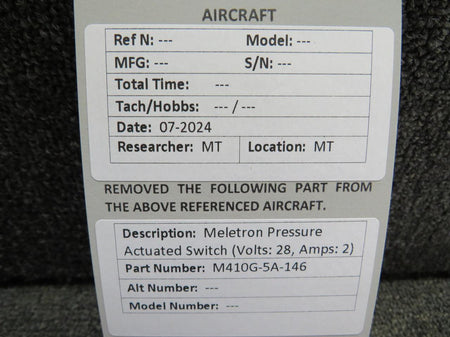 Meletron M410G-5A-146 Meletron Pressure Actuated Switch (Volts: 28, Amps: 2)
