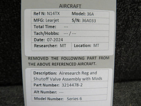 Airesearch 3214478-2 Airesearch Series 6 Regulator and Shutoff Valve Assy with Mods