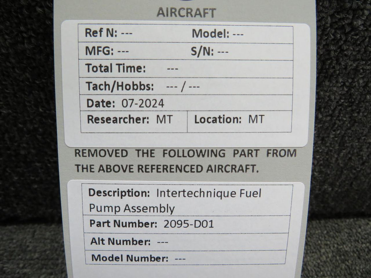 Intertechnique 2095-D01 Intertechnique Fuel Pump Assembly