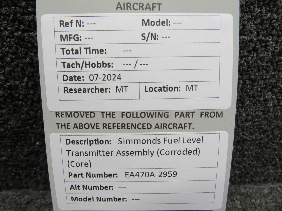 Simmonds Precision EA470A-2959 Simmonds Fuel Level Transmitter Assembly (Corroded) (Core)