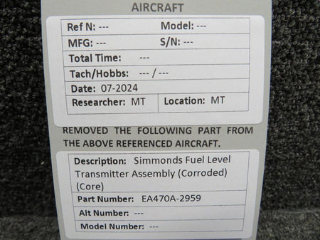 Simmonds Precision EA470A-2959 Simmonds Fuel Level Transmitter Assembly (Corroded) (Core)