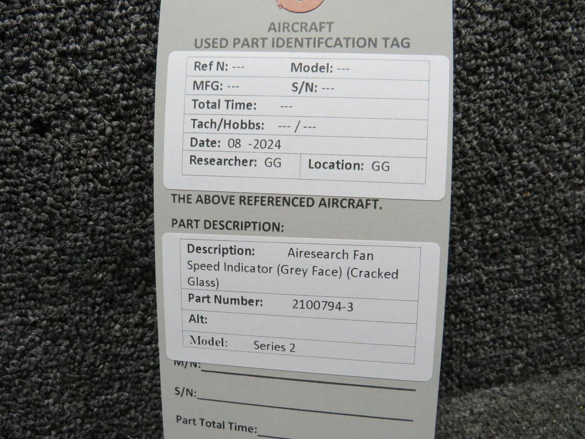 Airesearch 2100794-3 Airesearch Series 2 Fan Speed Indicator (Grey Face) (Cracked Glass)