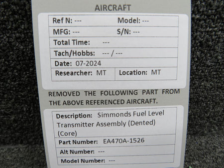 Simmonds Precision EA470A-1526 Simmonds Fuel Level Transmitter Assembly (Dented) (Core)