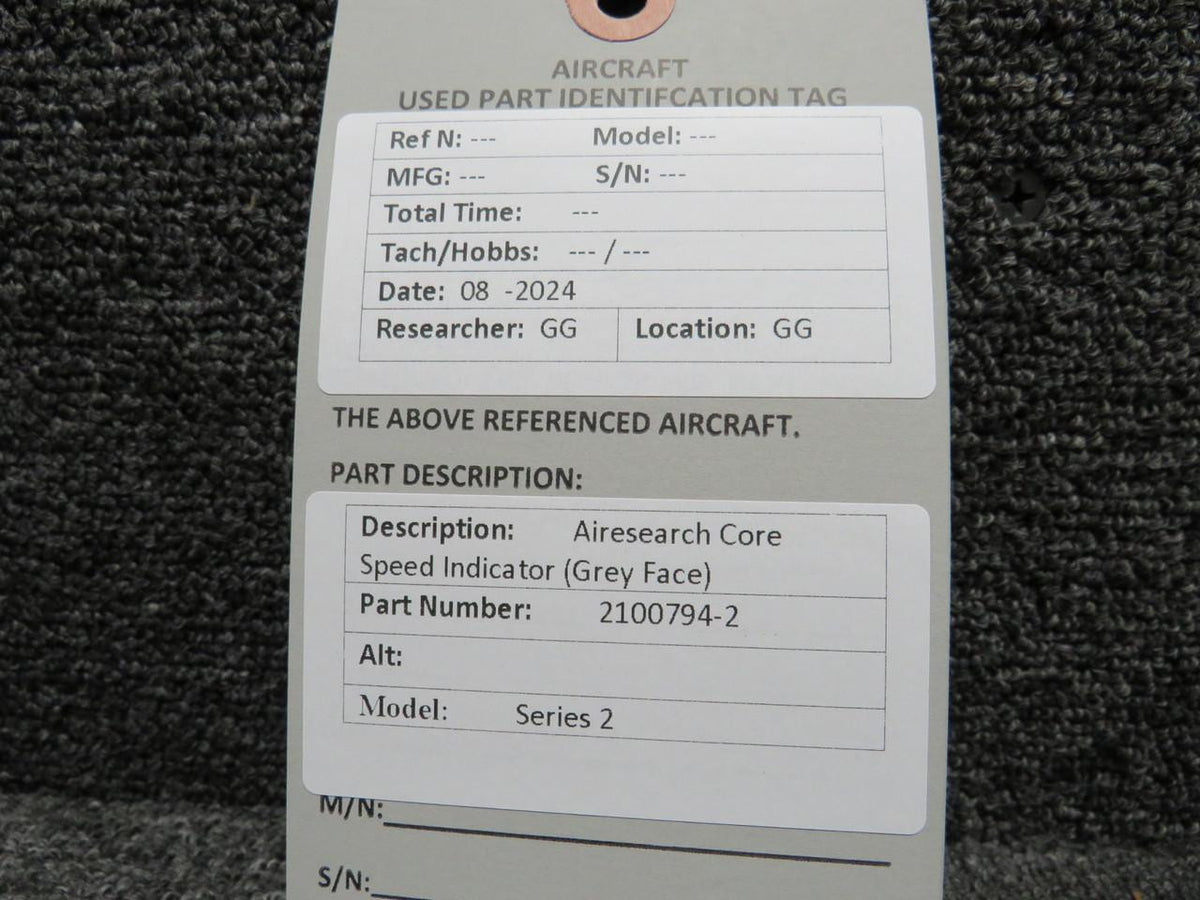 Airesearch 2100794-2 Airesearch Series 2 Core Speed Indicator (Grey Face)