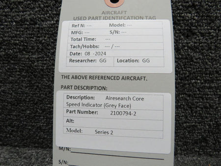 Airesearch 2100794-2 Airesearch Series 2 Core Speed Indicator (Grey Face)