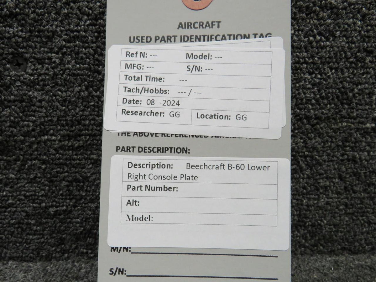 Beechcraft Parts Beechcraft B-60 Lower Right Console Plate