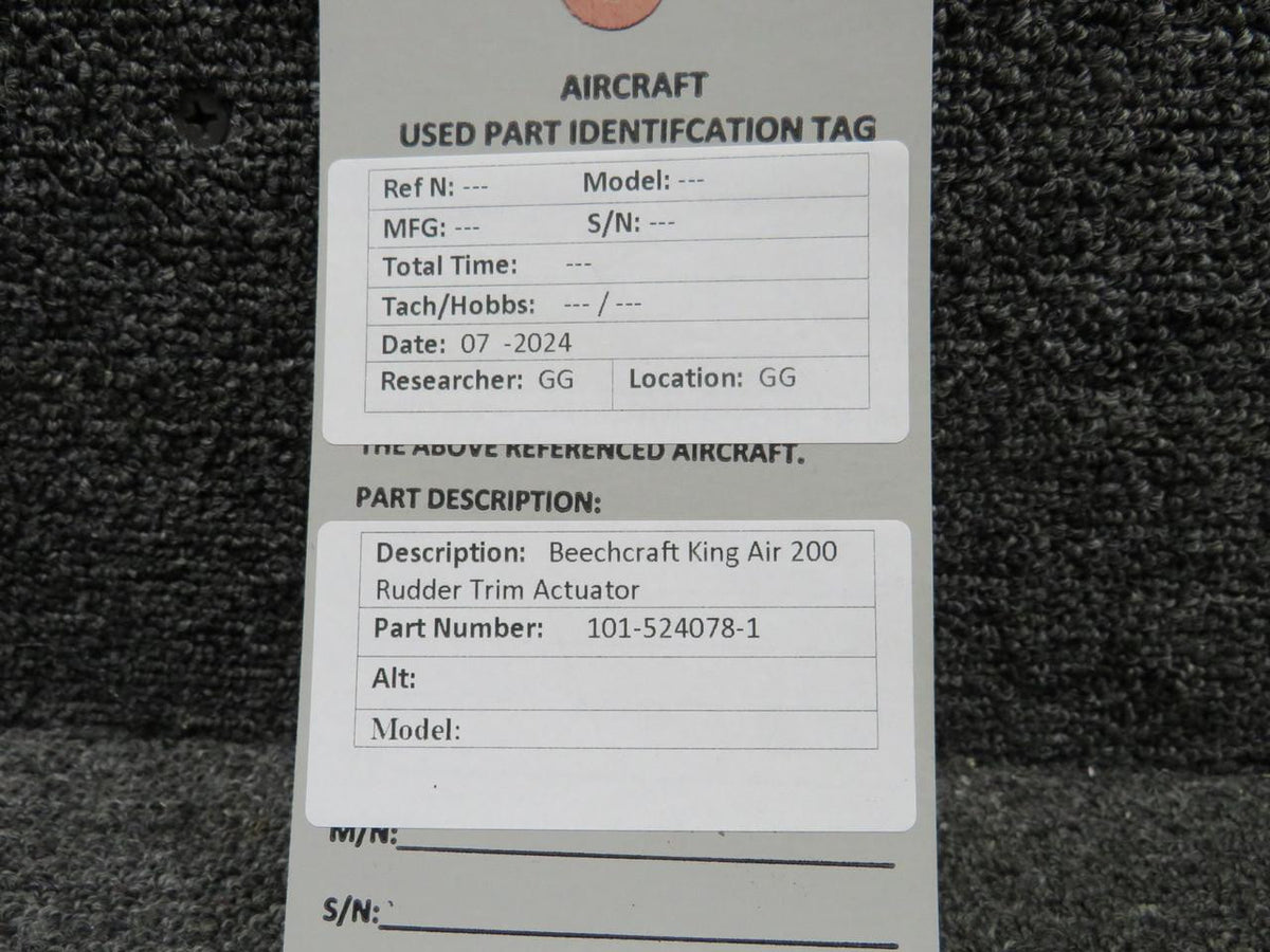Beechcraft Parts 101-524078-1 Beechcraft King Air 200 Rudder Trim Actuator