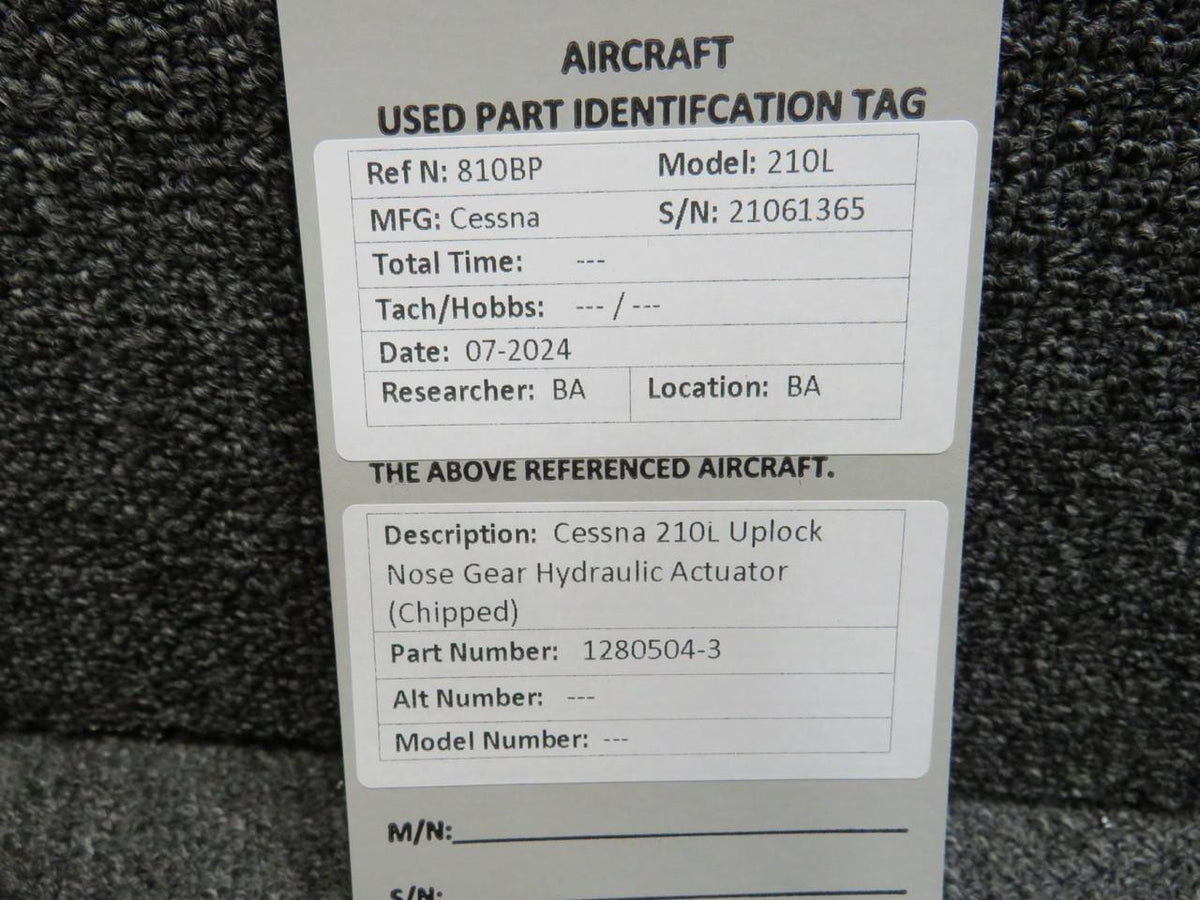 Does Not Apply 1280504-3 Cessna 210L Uplock Nose Gear Hydraulic Actuator (Chipped)