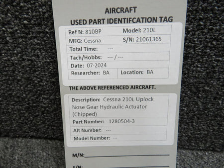 Does Not Apply 1280504-3 Cessna 210L Uplock Nose Gear Hydraulic Actuator (Chipped)
